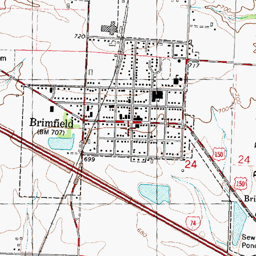 Topographic Map of Brimfield Public Library, IL