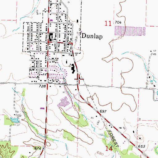 Topographic Map of Dunlap Public Library, IL