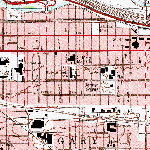 Topographic Map of Holy Angels Cathedral, IN