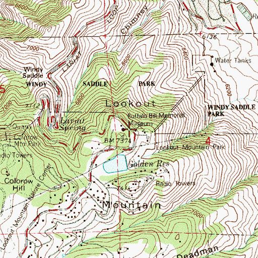 Topographic Map of KAZY-FM (Denver), CO