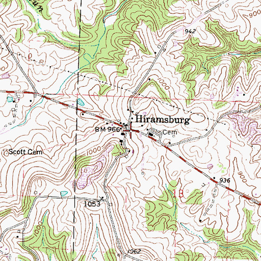 Topographic Map of Hiramsburg Post Office (historical), OH