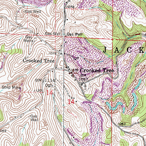 Topographic Map of Crookedtree Post Office (historical), OH