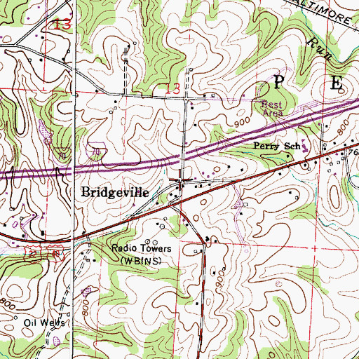 Topographic Map of Bridgeville Post Office (historical), OH