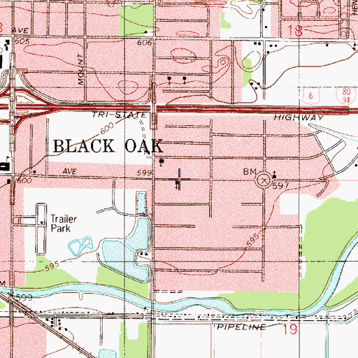 Topographic Map of Prayer Tower Fellowship Church, IN