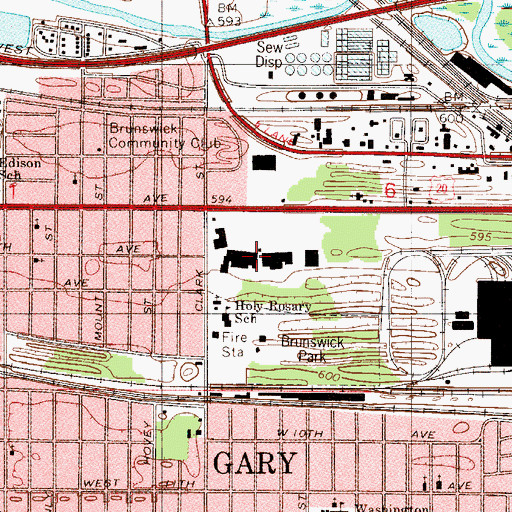 Topographic Map of Tri-City Plaza Shopping Center, IN