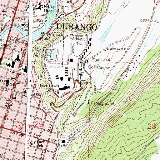 Topographic Map of KDUR-FM (Durango), CO