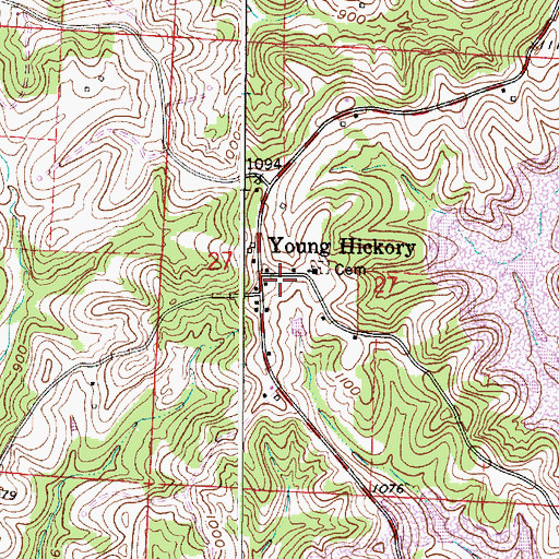 Topographic Map of Young Hickory Post Office (historical), OH