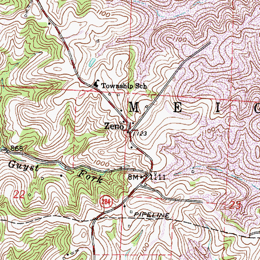 Topographic Map of Zeno Post Office (historical), OH