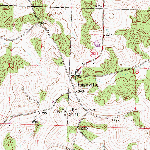 Topographic Map of ChasevillePost Office (historical), OH