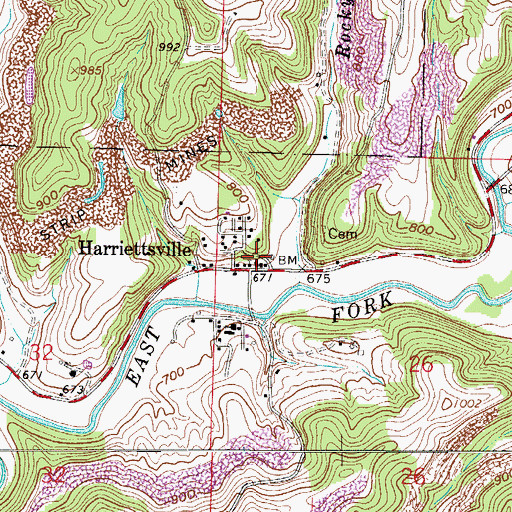 Topographic Map of Harriettsville Post Office (historical), OH