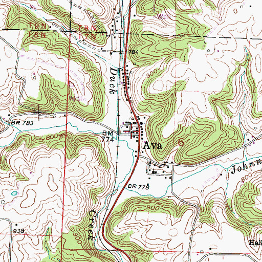 Topographic Map of Ava Post Office, OH