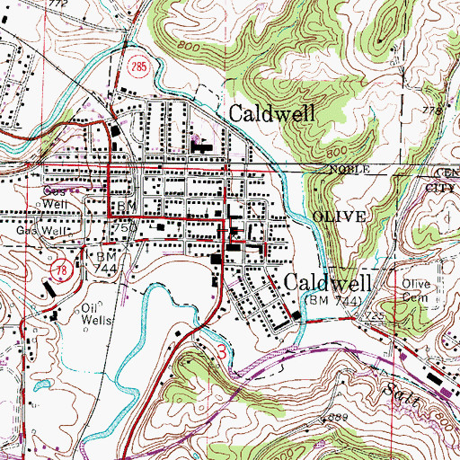 Topographic Map of Caldwell Post Office, OH