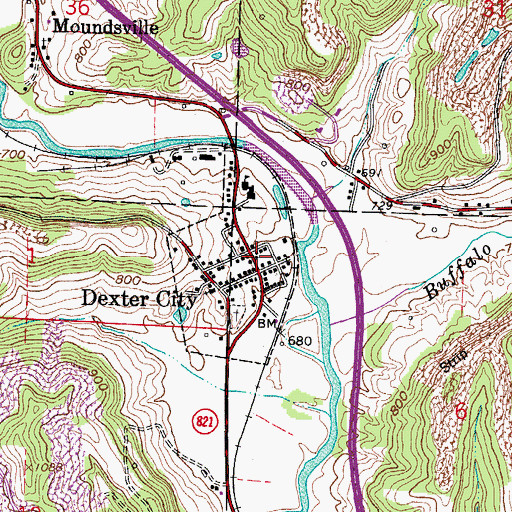 Topographic Map of Dexter City Post Office, OH