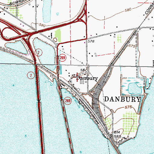 Topographic Map of Danbury Post Office, OH