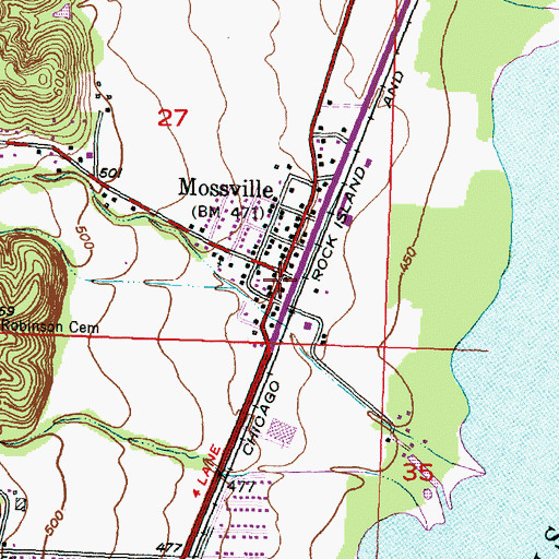 Topographic Map of Mossville Post Office, IL