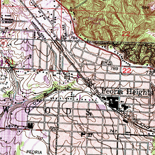 Topographic Map of Peoria Heights Library, IL