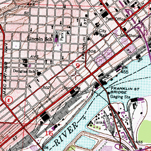 Topographic Map of Peoria City Jail, IL
