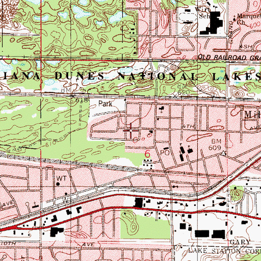 Topographic Map of Miller Assembly of God Church (historical), IN