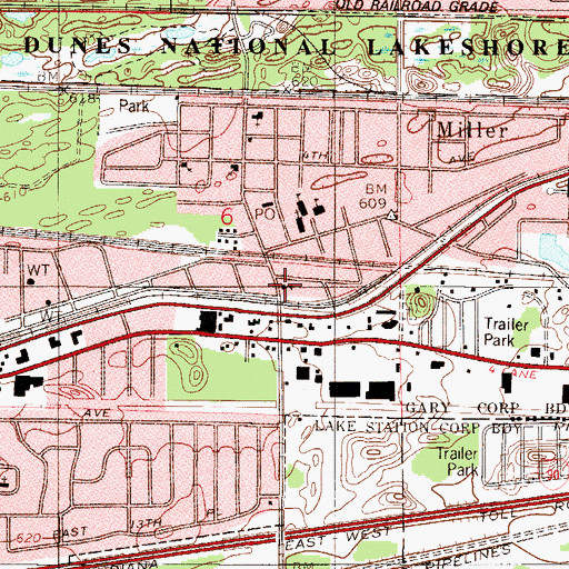 Topographic Map of Miller Public School (historical), IN