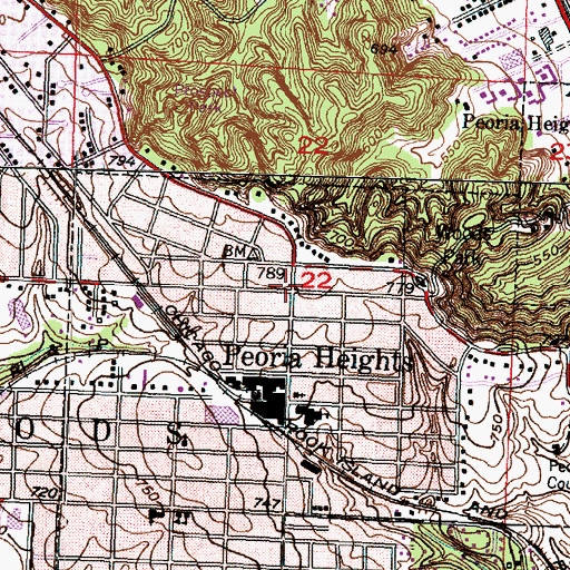 Topographic Map of Peoria Heights Village Hall, IL