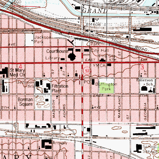 Topographic Map of Gary City Center Historic District, IN