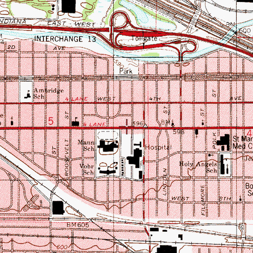 Topographic Map of West Fifth Avenue Apartments Historic District, IN
