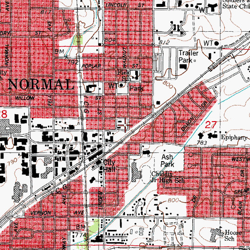 Topographic Map of Normal Township Hall, IL