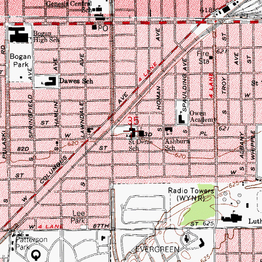 Topographic Map of Ashburn Community Area Academy, IL