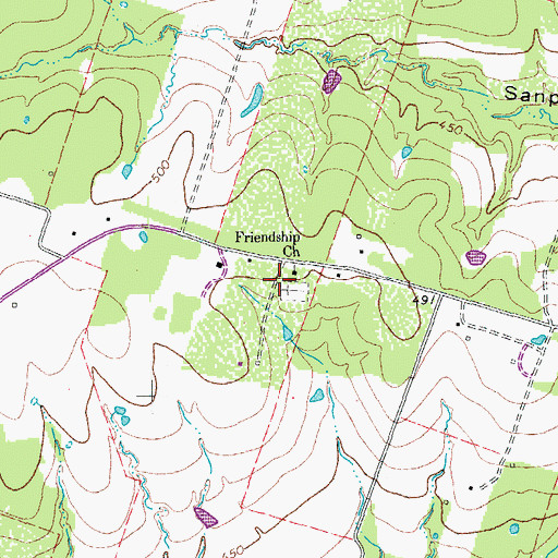 Topographic Map of Friendship Cemetery, TX