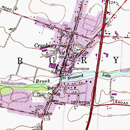 Topographic Map of Cranbury United Methodist Church, NJ