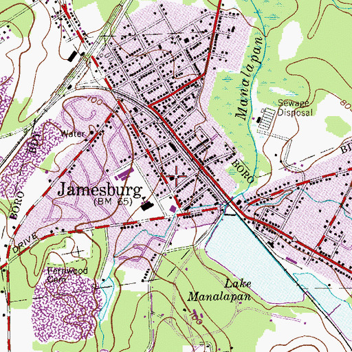 Topographic Map of Presbyterian Church of Jamesburg, NJ
