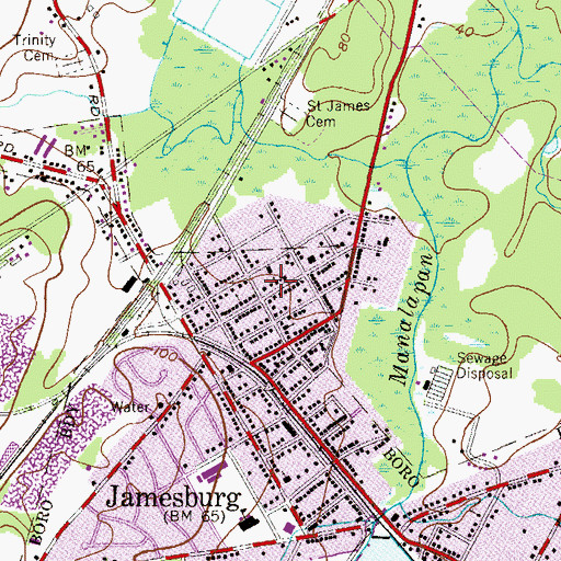 Topographic Map of Saint James Roman Catholic Church, NJ