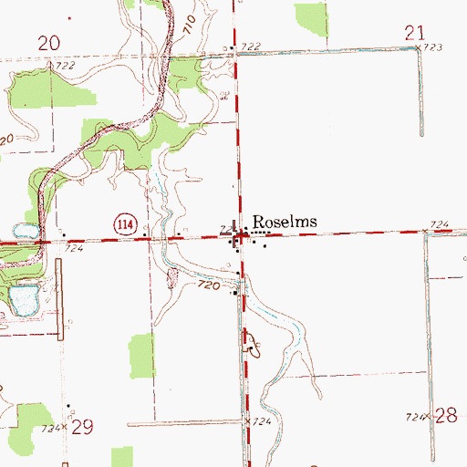 Topographic Map of Roselms Post Office (historical), OH