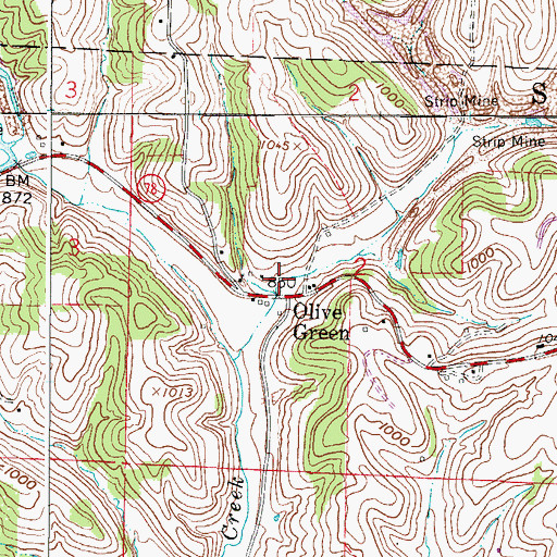 Topographic Map of Olivegreen Post Office (historical), OH