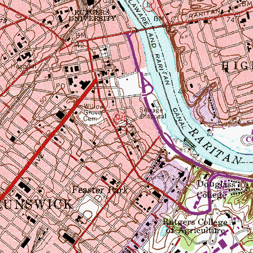 Topographic Map of Tabernacle Baptist Church, NJ