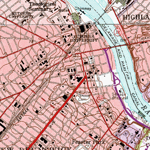 Topographic Map of New Brunswick Main Post Office, NJ