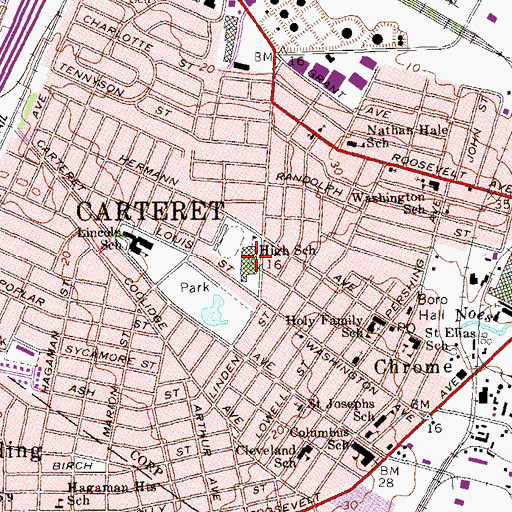 Topographic Map of Carteret High School, NJ