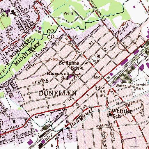 Topographic Map of Dunellen High School, NJ
