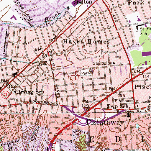 Topographic Map of Lindeneau Elementary School, NJ