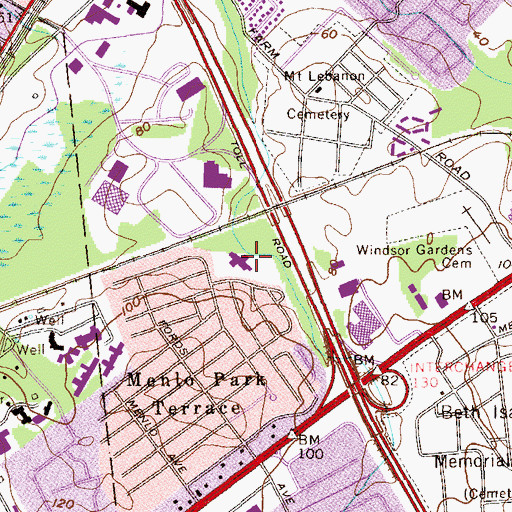 Topographic Map of Menlo Park Terrace Elementary School, NJ