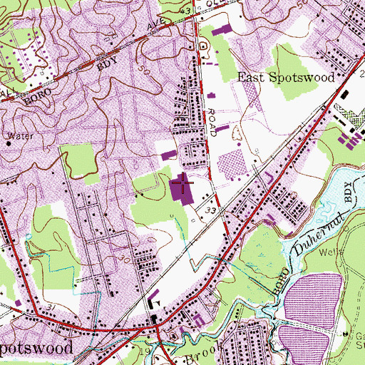 Topographic Map of Spotswood High School, NJ