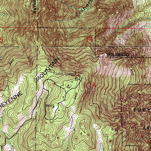 Topographic Map of KIKX-FM (Manitou Springs), CO