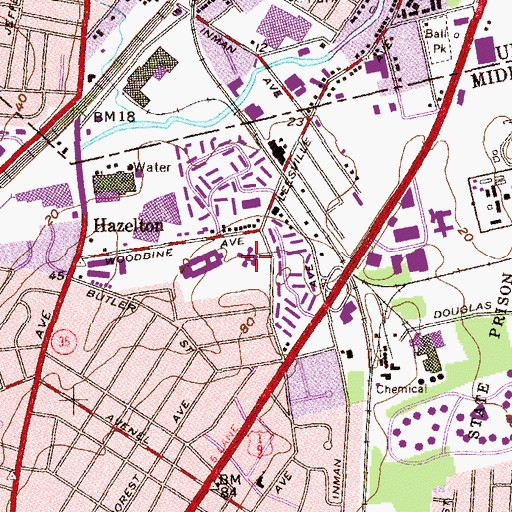 Topographic Map of Woodbine Avenue Elementary School, NJ
