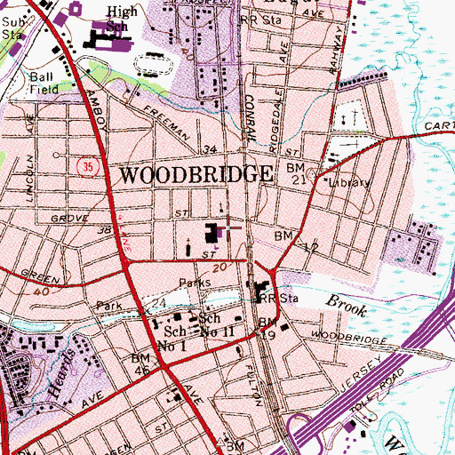 Topographic Map of Woodbridge Middle School, NJ