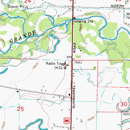 Topographic Map of KSLV-FM (Monte Vista), CO