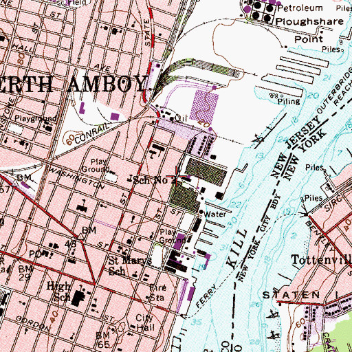 Topographic Map of Perth Amboy Technical Vocational School, NJ