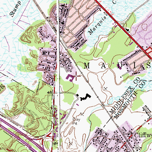 Topographic Map of Memorial Elementary School, NJ