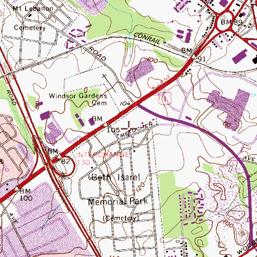 Topographic Map of Woodbridge Memorial Gardens Cemetery, NJ