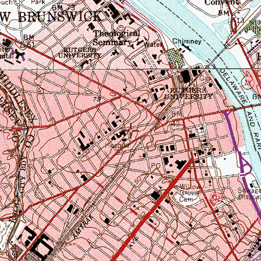 Topographic Map of Robert Wood Johnson University Hospital, NJ
