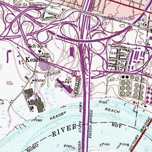Topographic Map of Keasbey Sewage Disposal Plant, NJ